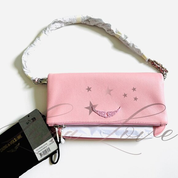 ZADIG & VOLTAIRE Logo Plaque Leather Shoulder Crossbody Bag In Rose NWT - Picture 2 of 9